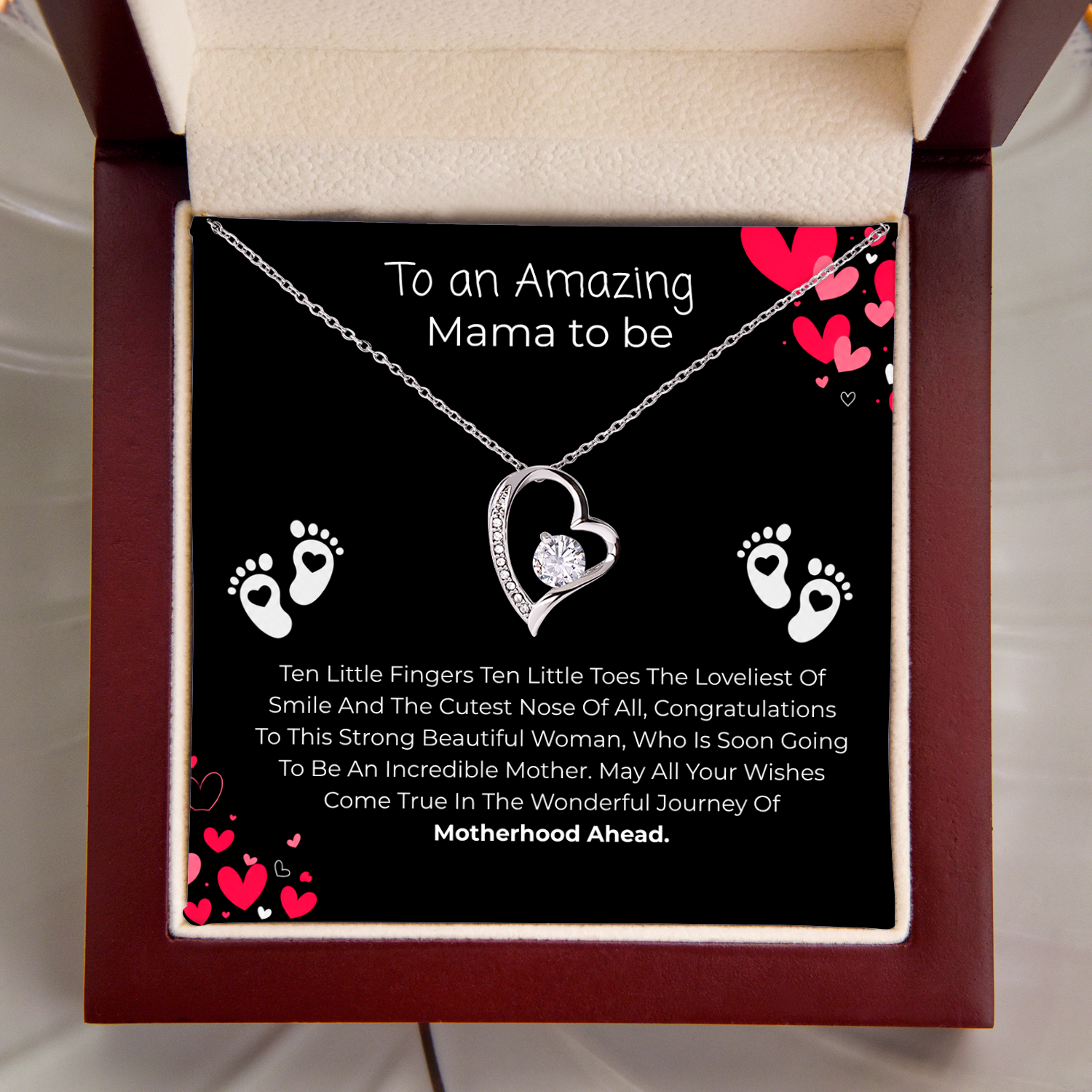 Amazing mom to be necklace with meaningful motherhood message card