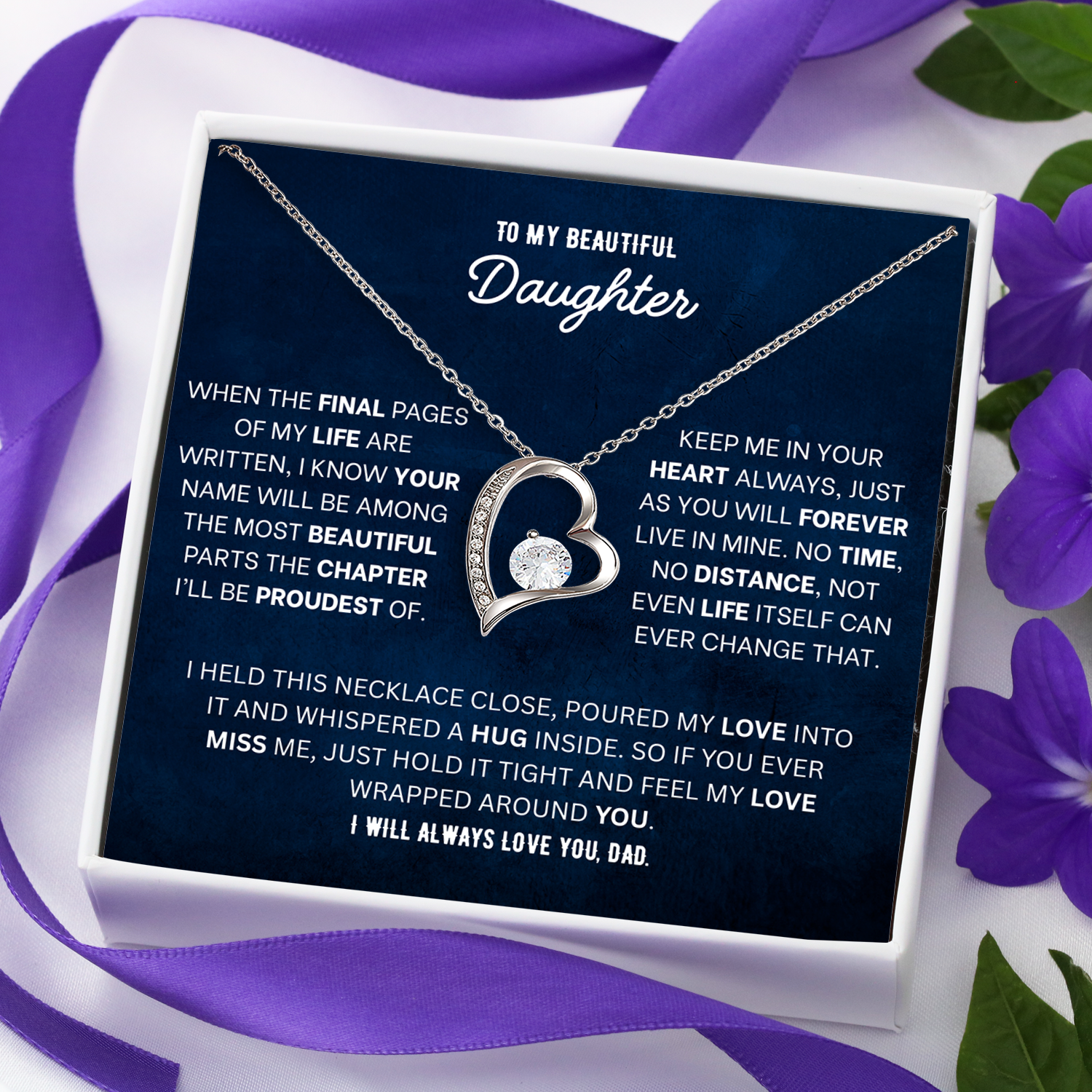 Meaningful necklace gift for daughter with message card
